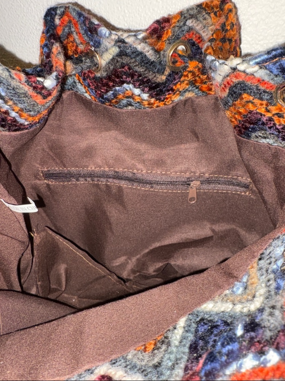 Chevron Crochet Drawstring Bucket Bag - Multicolor - Picture 12 of 14